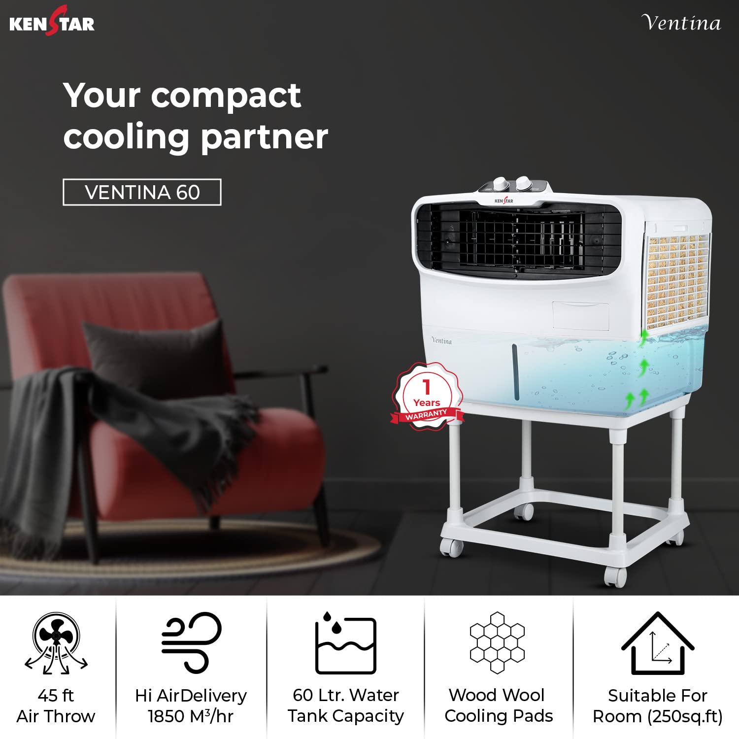 Kenstar Ventina 60 Window Air Cooler White