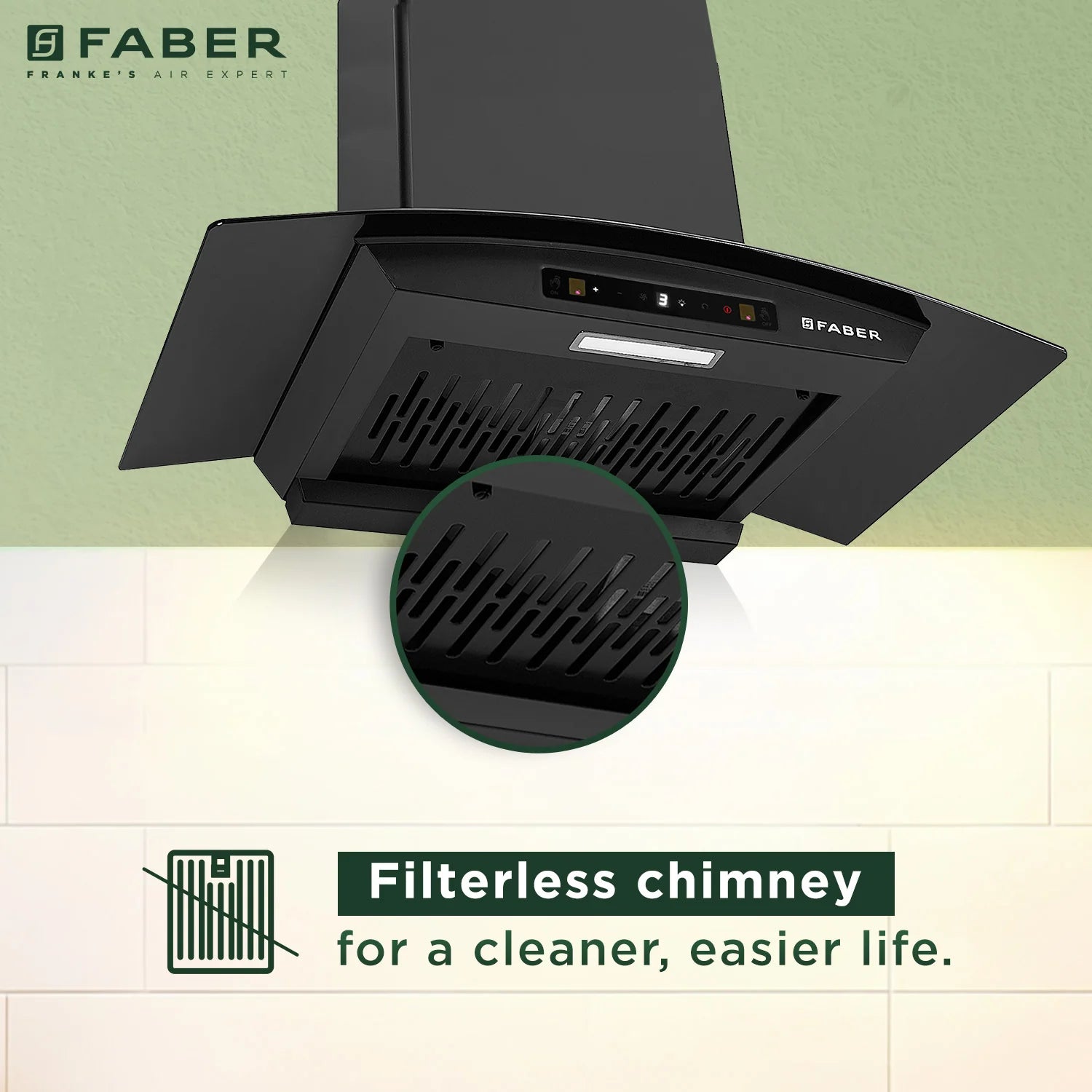 Faber Hood Zeal BLDC HC SC FL BK IN 75 - C – 75cm Kitchen Chimney, 1500 m³/hr Suction & Heat Auto Clean