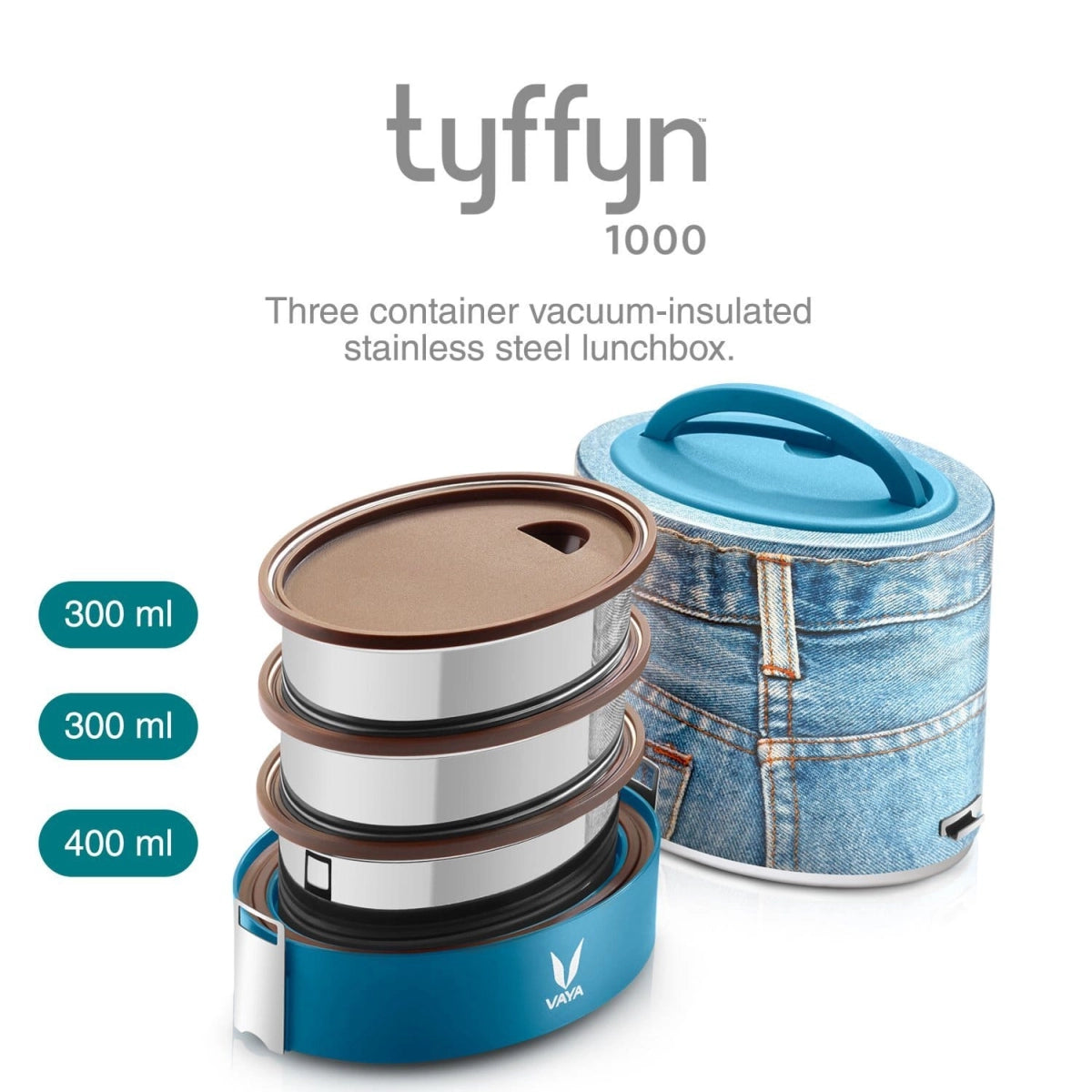 Vaya Tyffyn - 1000 ml - Denim -w/o BagMat 3 Containers Lunch Box (1000 ml)