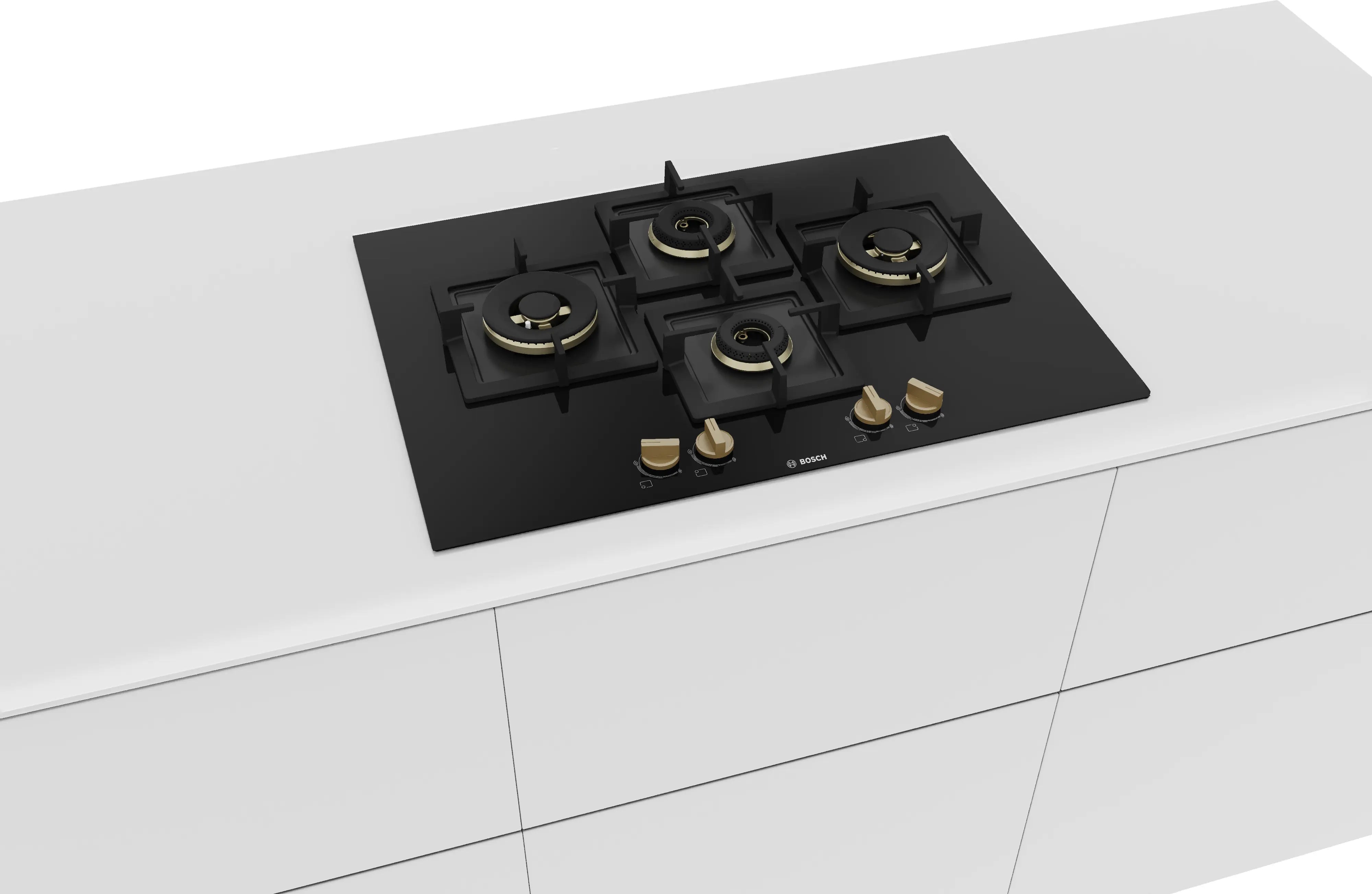 BOSCH PNI7B6F20I Automatic Glass Hob 4 Brass BURNER Black 75CM