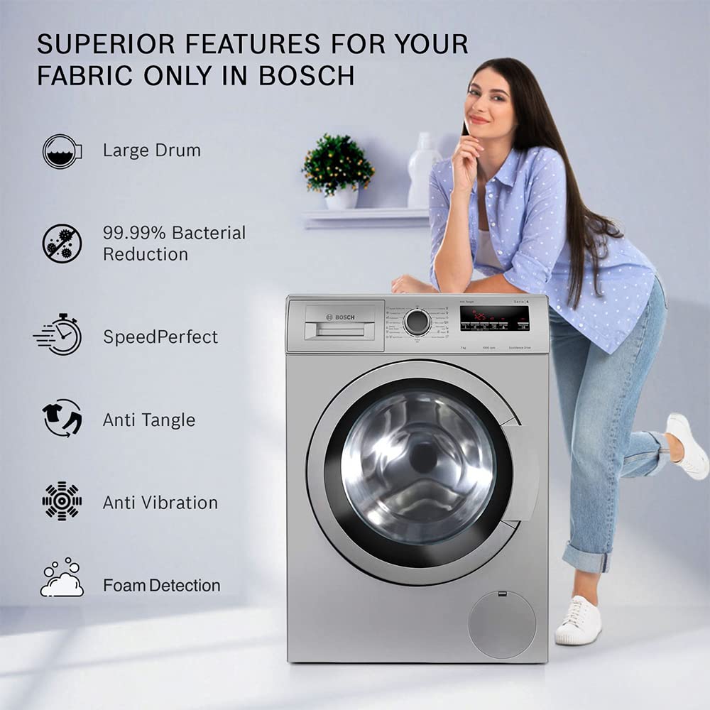Bosch 7 kg 5 Star Inverter Touch Control Fully Automatic Front Loading Washing Machine with In - built Heater (WAJ2016SIN, Silver)