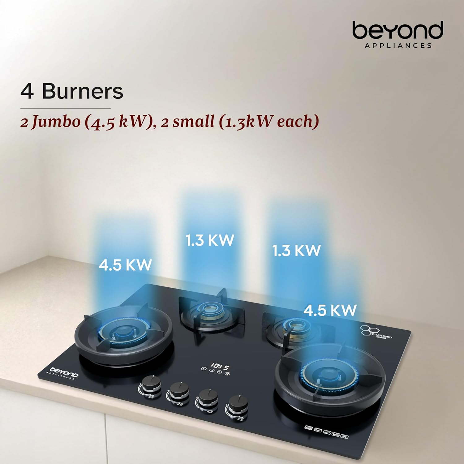 Beyond Appliances Zyra 4-Burner Glass Hobtop Gas Stove Tempered Glass