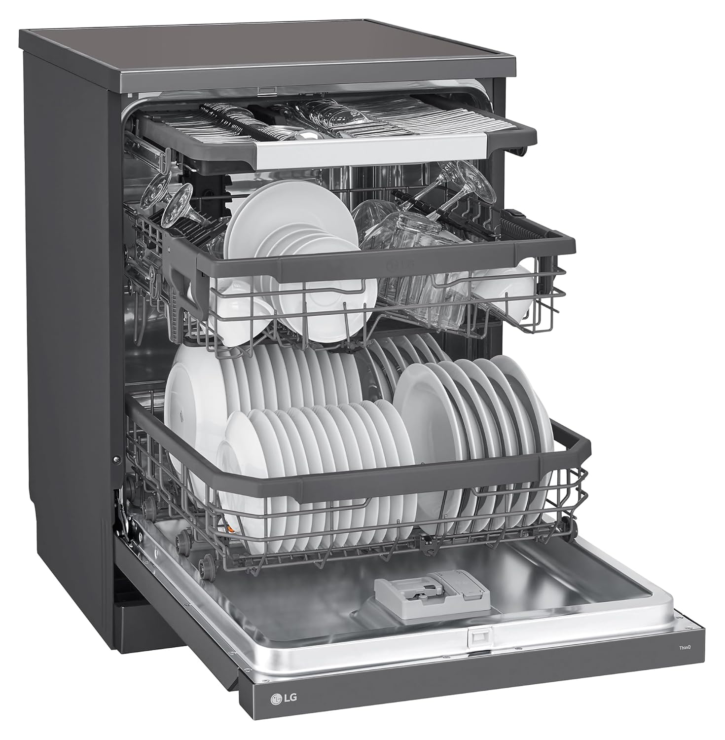 LG 15 Place Settings with TrueSteam Technology Freestanding Dishwasher (DFB435FM, Matte Black, Auto Open Door, QuadWash, EasyRack Plus-Easy to load all types of utensils, Direct Drive Motor & Wi-Fi)