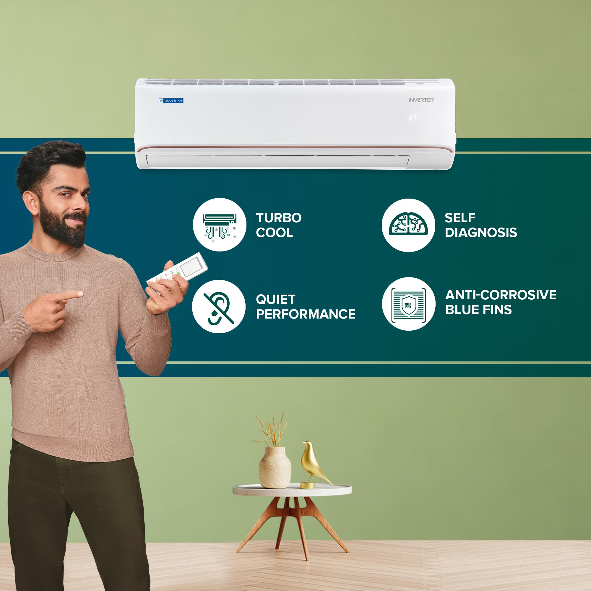 Blue Star 1 Ton 4 Star Convertible 4 in 1 Cooling Inverter Split AC (Copper, Multi Sensors, Stabalizer Free Operation, Dust Filters, Blue Fins, Self Diagnosis, Timer, 2023 Model, IA412FNU, Wh