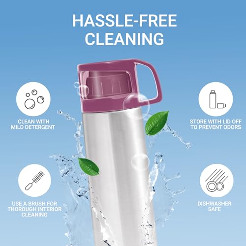 Milton Glassy 750 Thermosteel 24 Hours Hot and Cold Water Bottle with Drinking Cup Lid, 750 ml, Pink | Leak Proof | Office Bottle | Gym Bottle | Home | Kitchen | Hiking | Trekking | Travel Bo