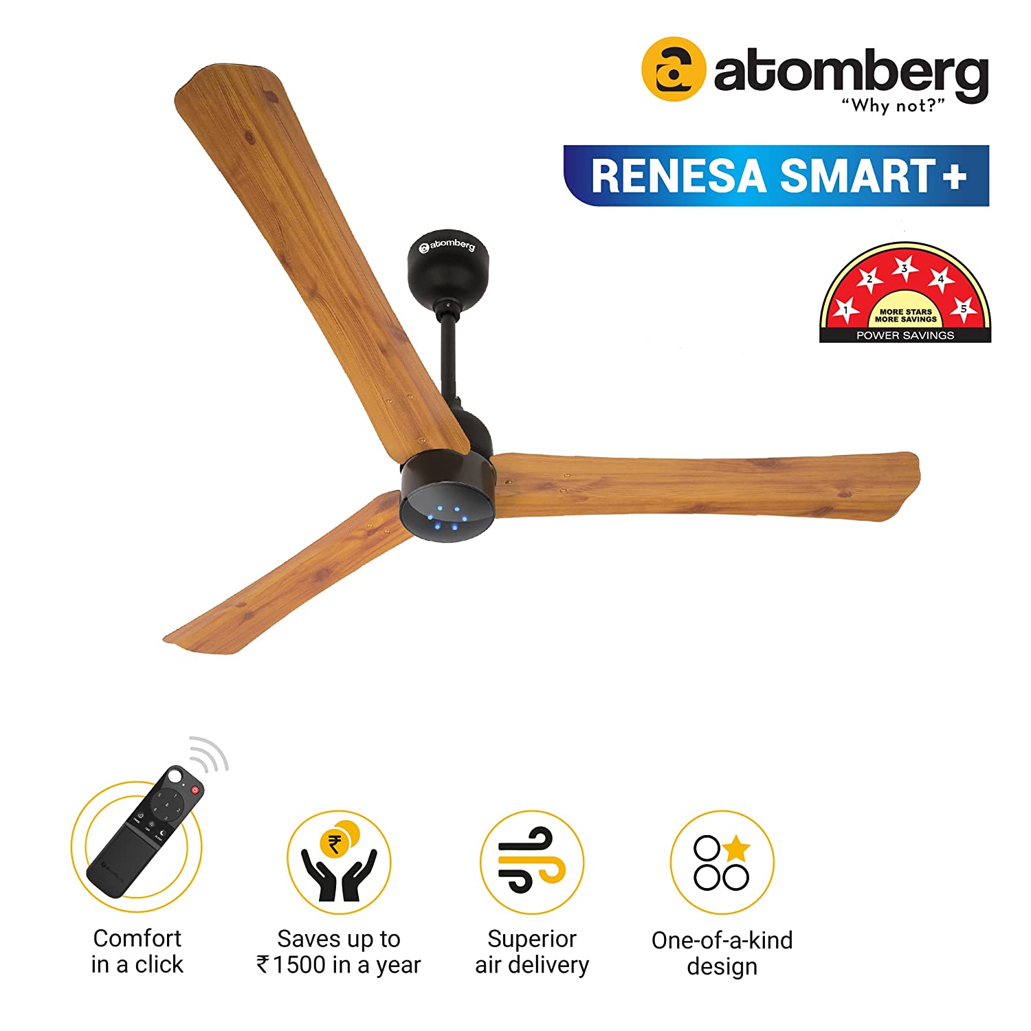 Atomberg Fans Renesa Smart + 1200mm Golden Oakwood