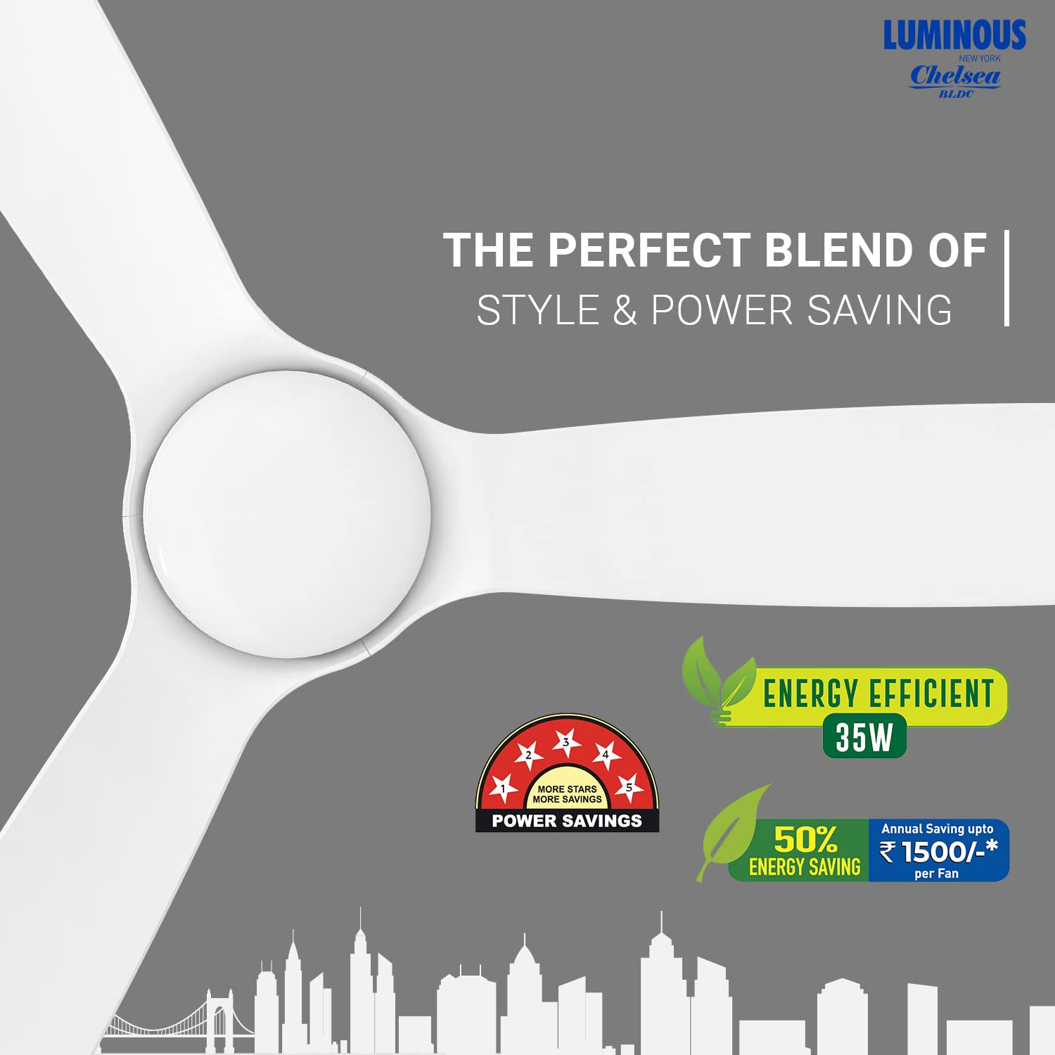Luminous New York Chelsea 1200MM Ceiling Fan Pristine White F05NYCHLPRWH