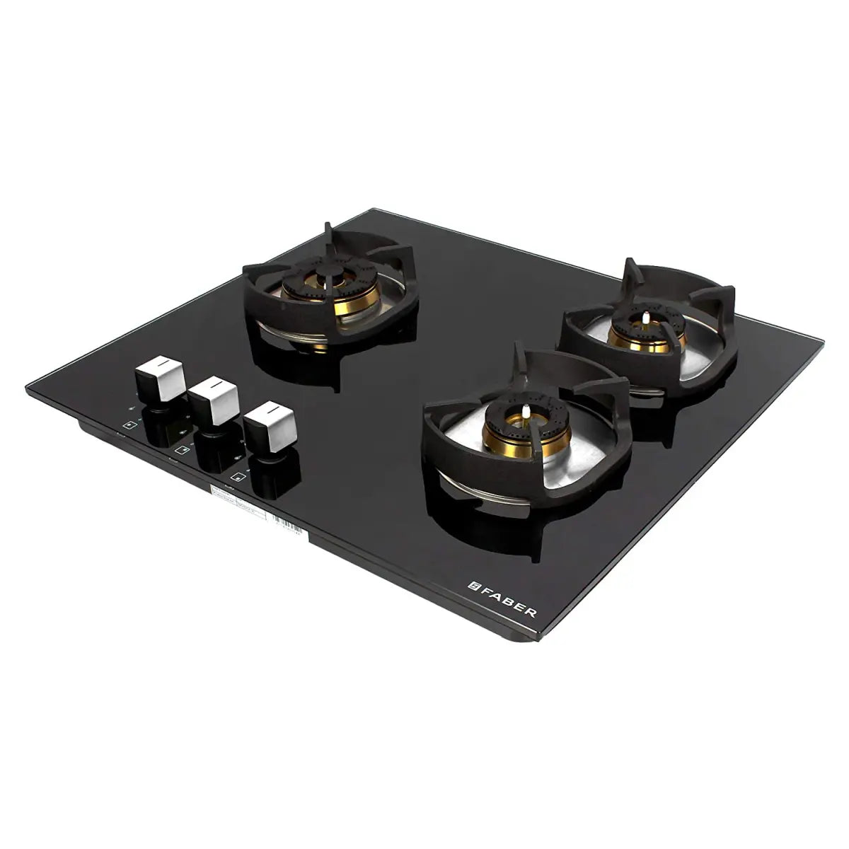 Faber Mild Steel Hobtop Nexus Ht603 Crs Br Ci 3 Brass Burner Auto Electric Ignition Glass Top (Black)