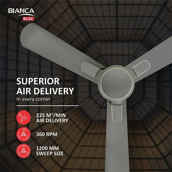 Havells Bianca 1200mm Energy Saving with Remote Control 5 Star Decorative BLDC Ceiling Fan Slate
