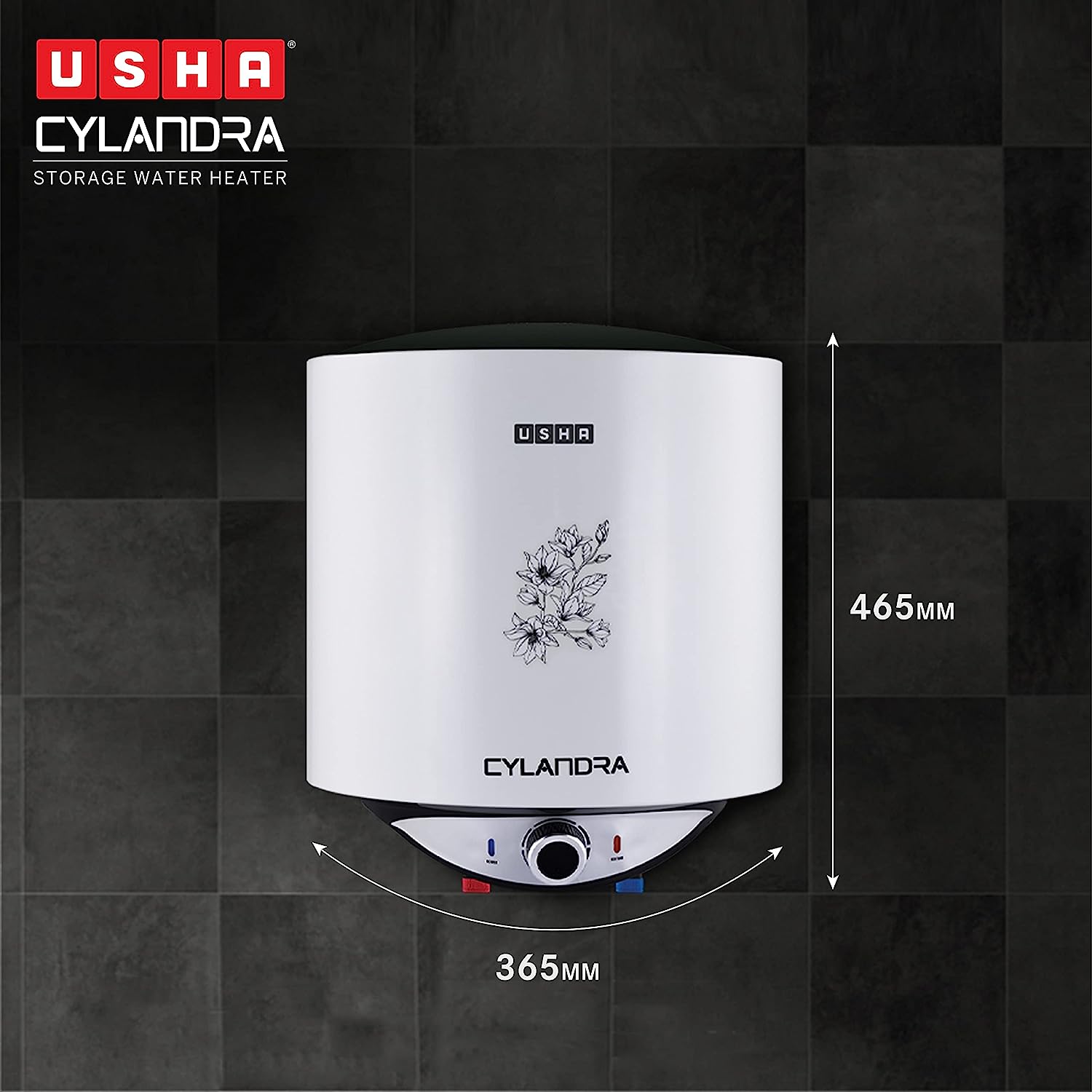 Usha Cylandra 15 Litre Storage Water Heater With Free Installation (White), Wall Mounting