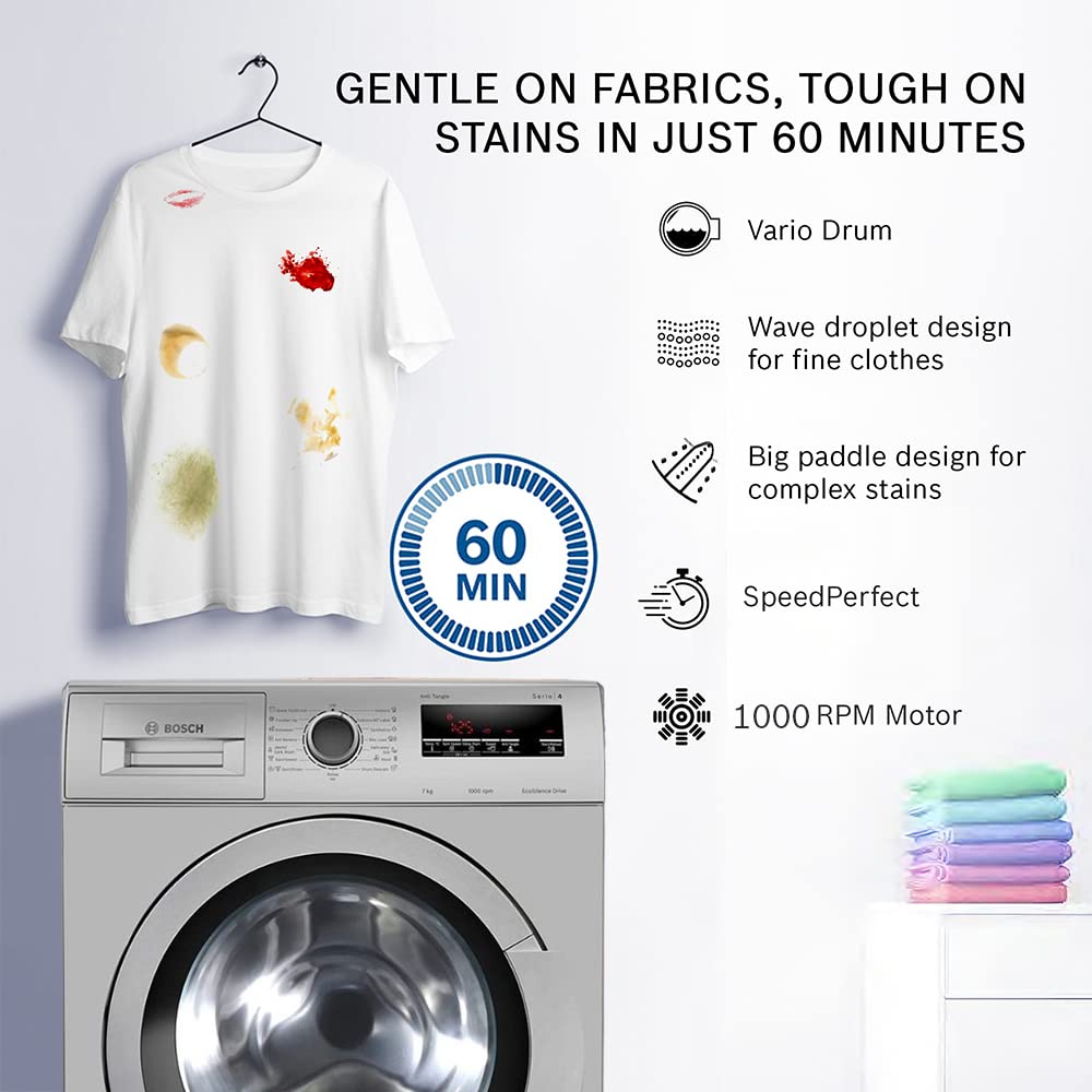 Bosch 7 kg 5 Star Inverter Touch Control Fully Automatic Front Loading Washing Machine with In - built Heater (WAJ2016SIN, Silver)