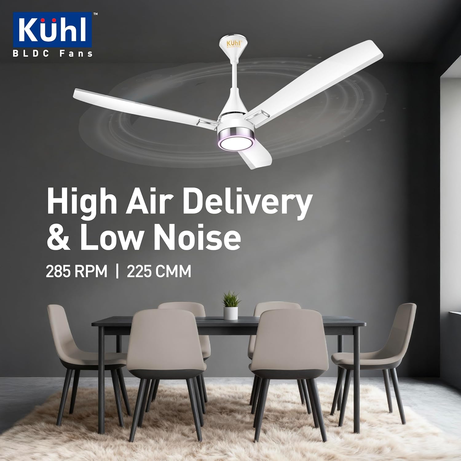 KUHL Arctis A9 1200mm BLDC Ceiling Fan with Remote | BEE 5 Star & ISI Marked | 65% Power Savings | Down Light