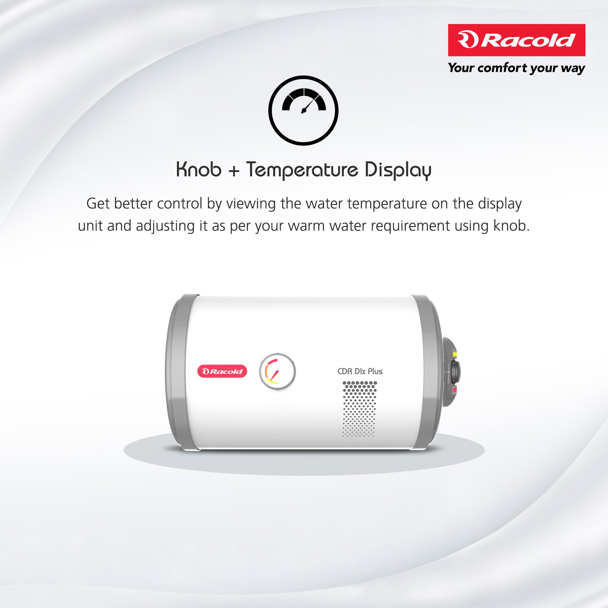 Racold CDR DLX Plus RHS 15L Horizontal Energy Efficient Storage Water Heater(Geyser) with Free Installation & Pipes|Temperature Display & Knob|Fits Under False Ceilings|Titanium Enameled Coat