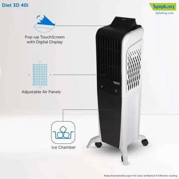 Symphony Diet 3D 40i Tower Air Cooler 40-litres with Magnetic Remote (Black & White)