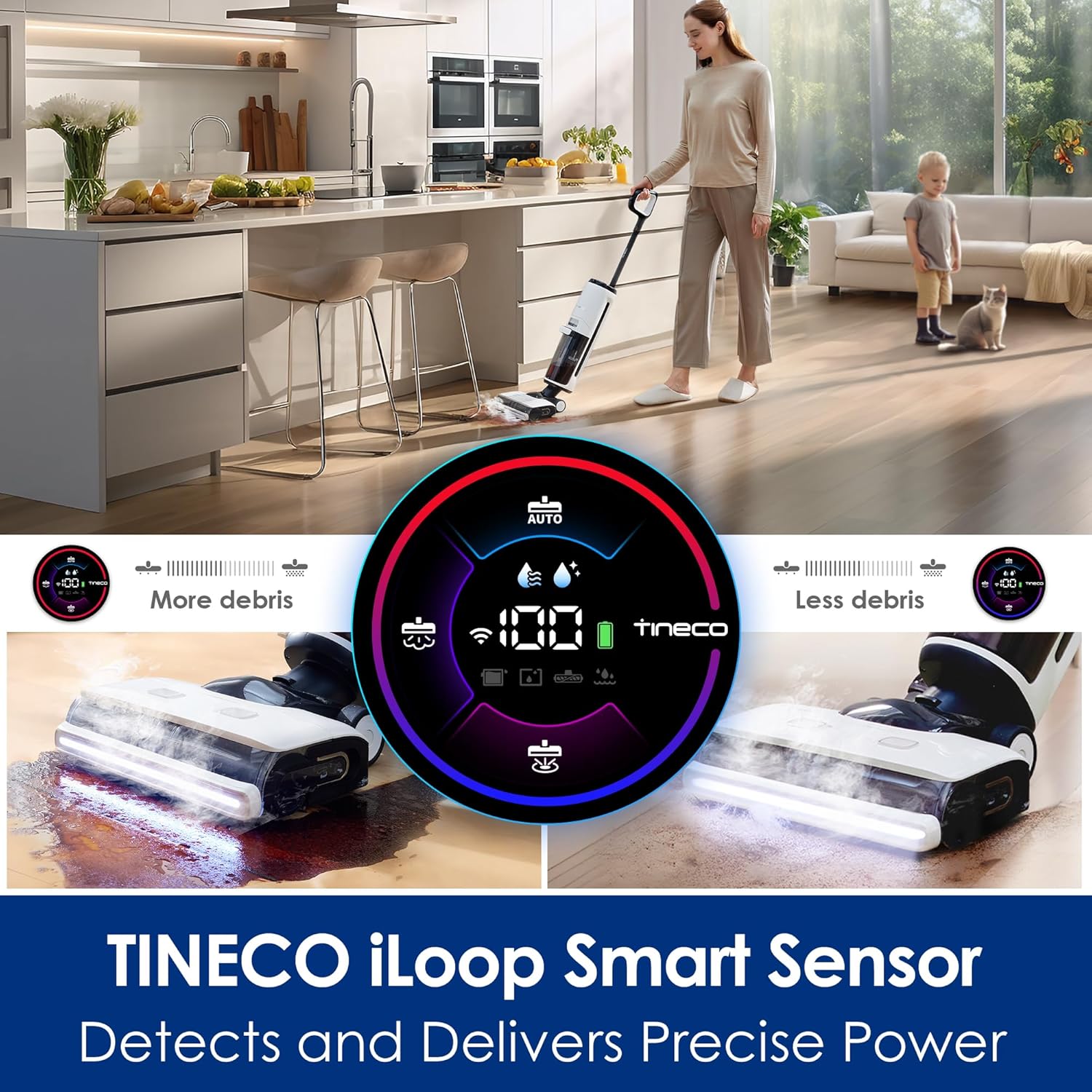 Tineco Floor ONE S7 Steam Cordless Wet Dry Vacuum Cleaner, 3-in-1 Steam Mop & Vacuum, Floor Washer for Sticky Mess Clean Up, iLoop Sensor