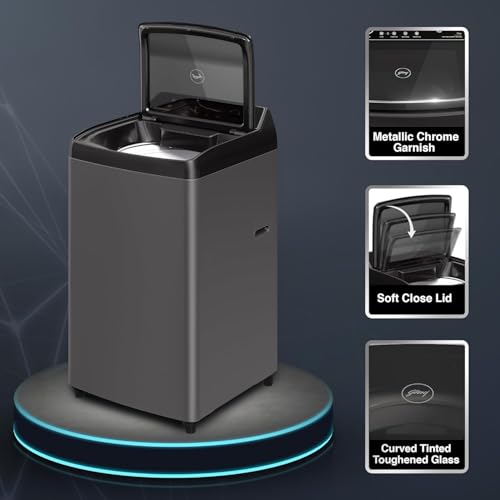 Godrej 8 Kg 5 Star Zero Pressure Technology Fully-Automatic Top Load Washing Machine Appliance (WTEON VLVT 80 5.0 FDTN MTBK, Metallic Black, With 26 Flexi Wash Programs)