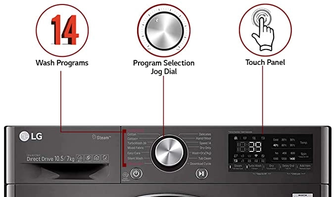LG FHD1057STB 10.5Kg/7.0Kg AI Direct Driver Washer Dryer with Steam TurboWash