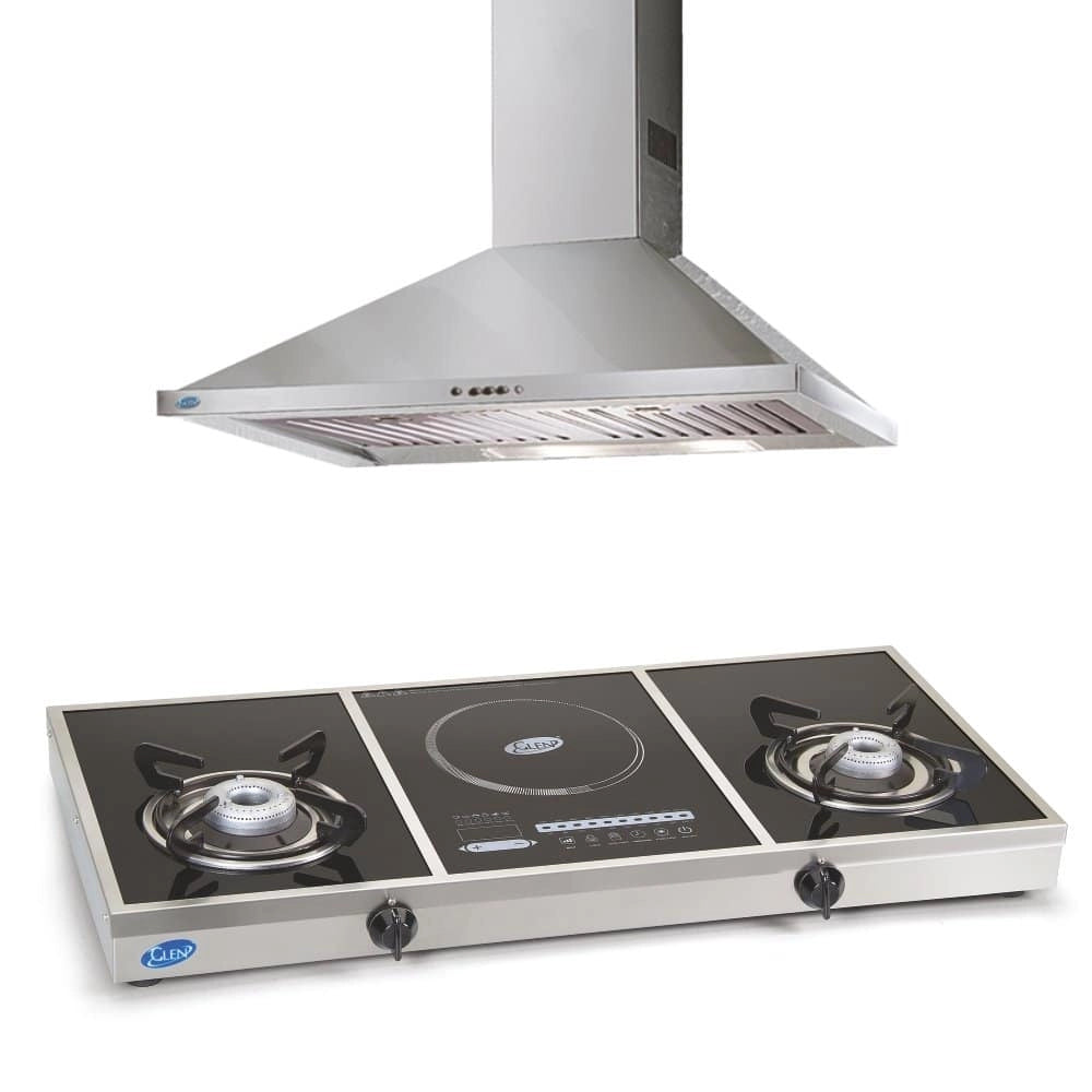 Glen GL 6054 SS 90 cm 1000 m3/h Classic Chimney + Glen GL 1037 GT Glass Cooktop