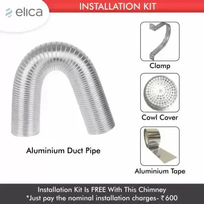 Elica 60 cm 1220 m3/hr Lifetime Warranty Chimney (GLACE SF ETB PLUS LTW 60 PB LED SS, Silver) with Installation Kit