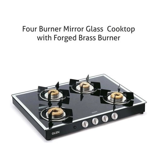 Glen 1048 GT 4 Burner Black Forged Auto Ignition Mirror Cooktop
