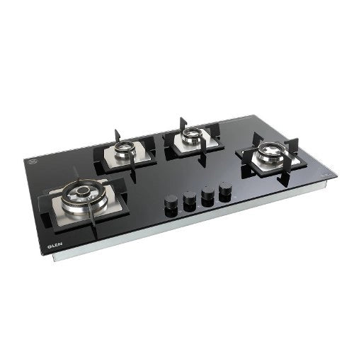 Glen 1094 XL SQ 4 Burner Double Brass Built In Glass Hob