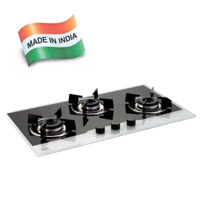 Glen 3 Burner Built in Glass Gas Hob with Italian Double Ring Burners, Auto Ignition, Black (1073 IN BW)