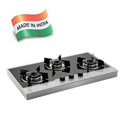 Glen 3 Burner Glass Hob 1073 IN BW with Stainless Steel Frame