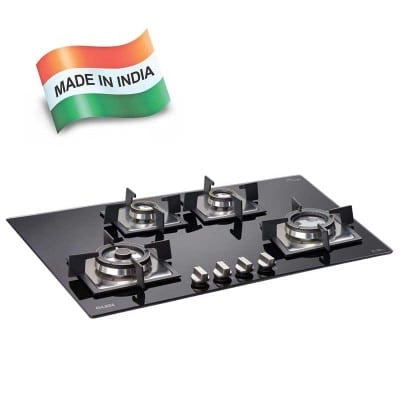 Glen 4 Burner Built In Glass Hob 1074 SQ Double Brass