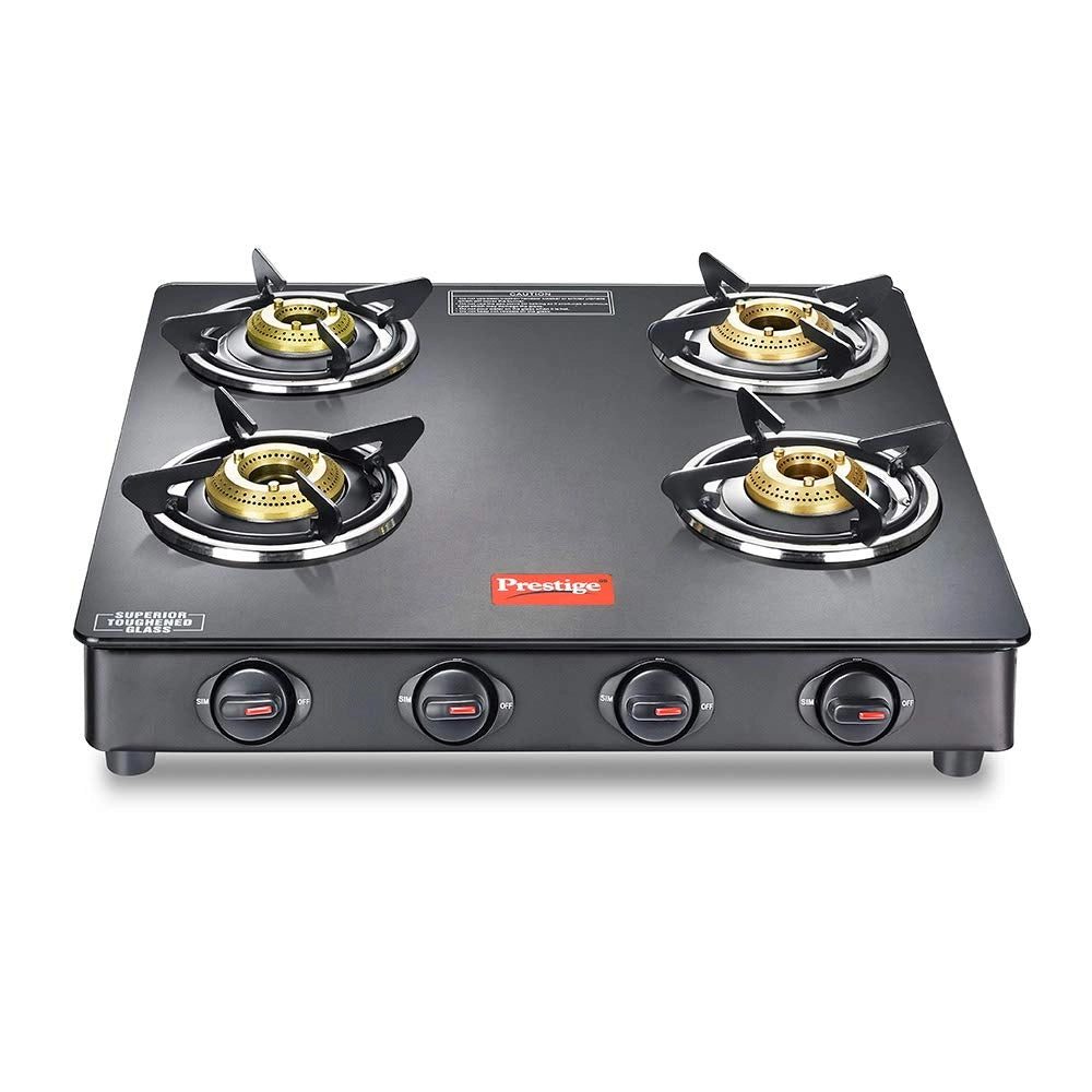 Prestige GTMC 04 SQ 4 Burner Regular Black Gas Stove , ISI Certified