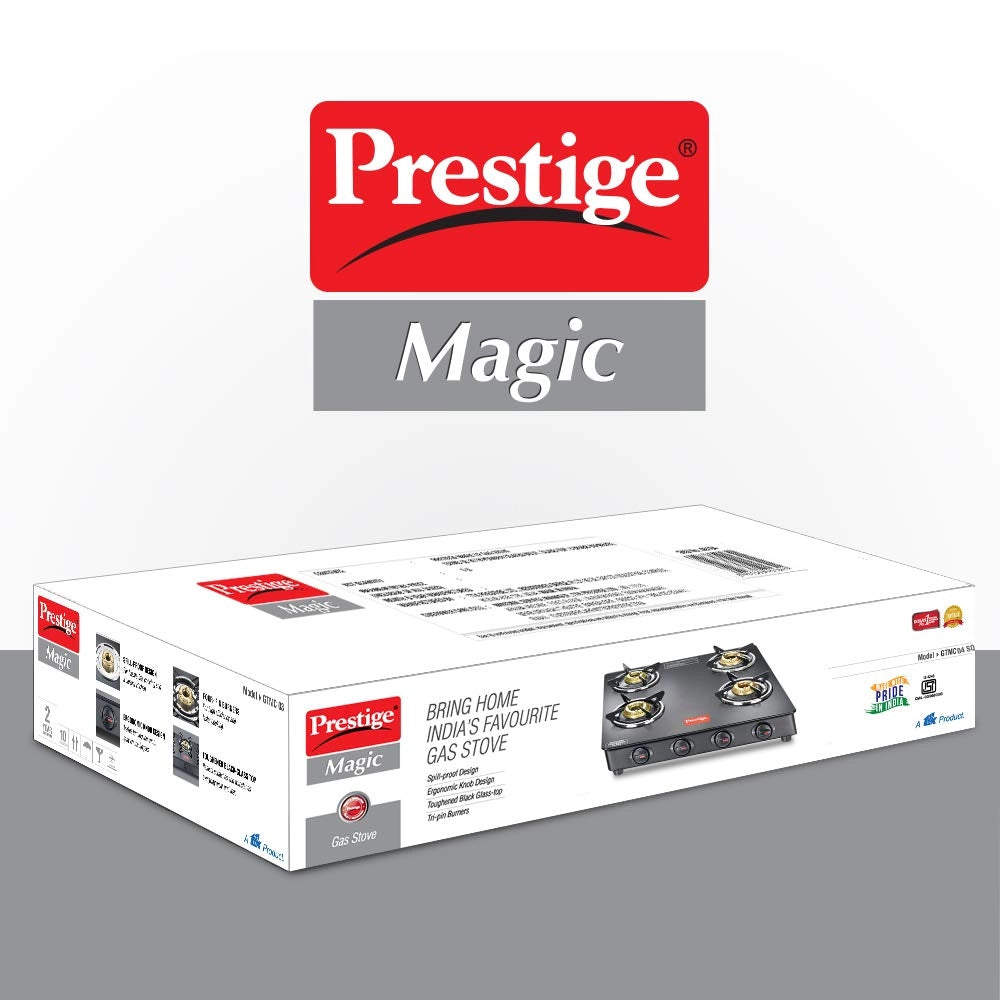 Prestige GTMC 04 SQ 4 Burner Regular Black Gas Stove , ISI Certified