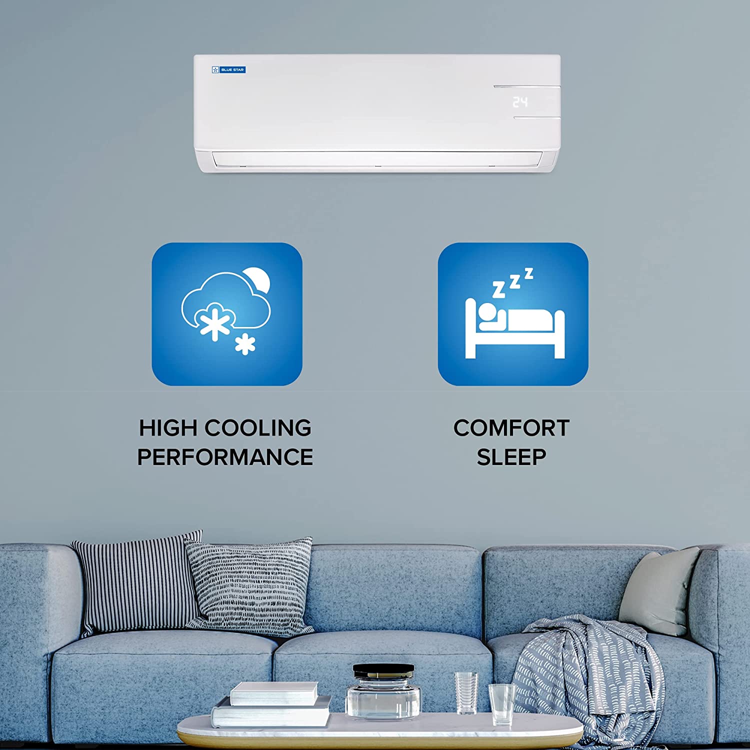 Blue Star 1.5 Ton 2 Star Fixed Speed Split AC (Copper, Anti Corrosive Gold Fins, Dry Mode, Eco Mode, Hidden Display, Self Diagnosis, Stabiliser Free Operation, Turbo Cool, 2023 Model, FA218YNU,White)