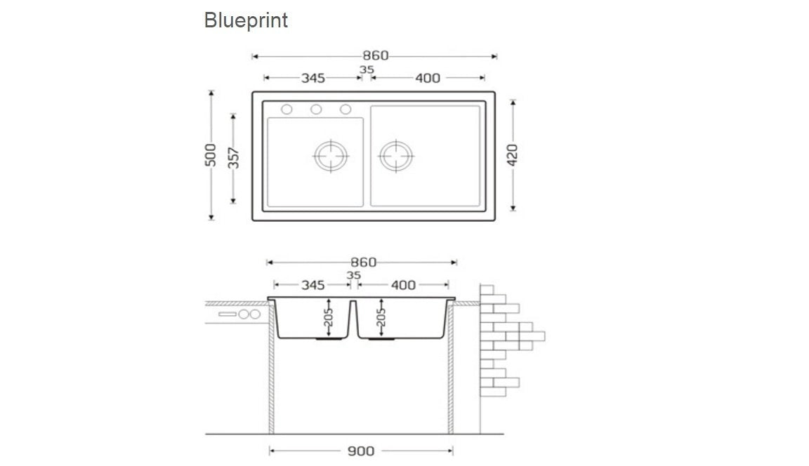 Carysil Sink Granite Vivaldi-N200L Two Bowl Without Drain Board