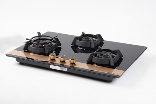 Faber 78cm 3Burner Gas Hob | Flame Failure Device | Cast Iron Pan Support | Metal Knobs | Dual Flame Burner | 8mm Toughened Black Glass | Versatile Hob/Cooktop | Hob Utopia Pro HT 783 BR CI