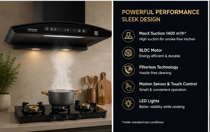 Hindware Divina BLDC 60 Chimney + Alverio 3 Burner Auto Ignition Cooktop Combo