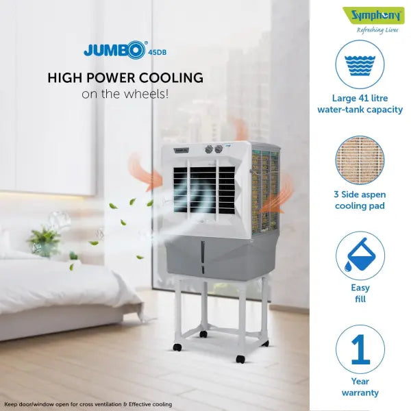 Symphony Jumbo 45 DB Air cooler with trolley(white) 41L