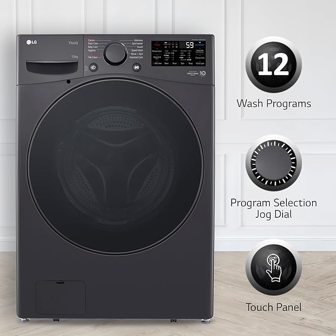 LG 15 Kg, AI Direct Drive Technology, Wi-Fi, Steam Fully Automatic Front-Loading Washing Machine (FHT1415ZTM, Intelligent & Convenient Fabric Care, Allergy Care, Remote Control, Middle Black)