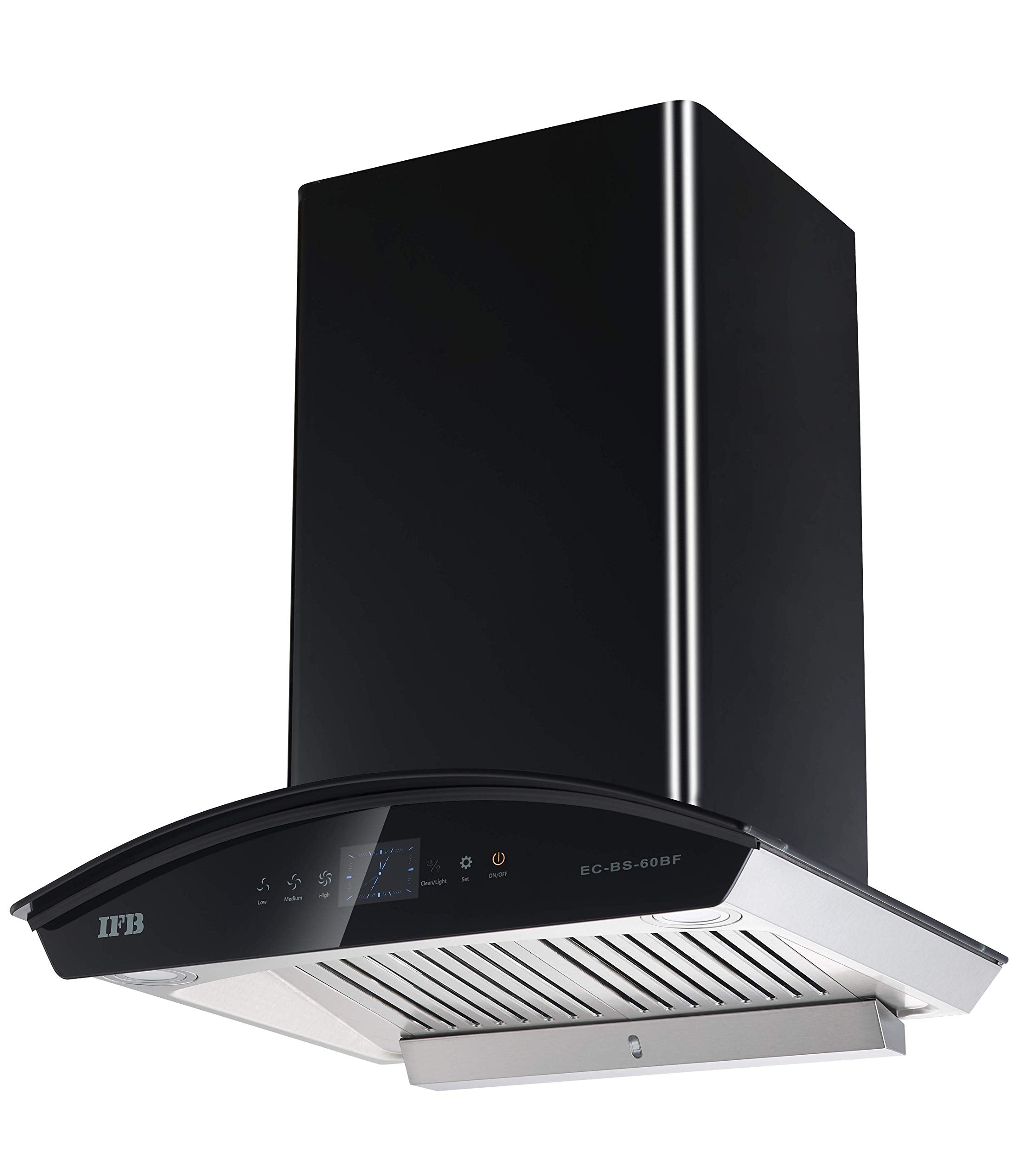 IFB 60 Cm 1200 m³/hr Auto-Clean Curved Glass Kitchen Chimney (EC -BS -60BF, Feather Touch, Baffle Filter, Black Steel)