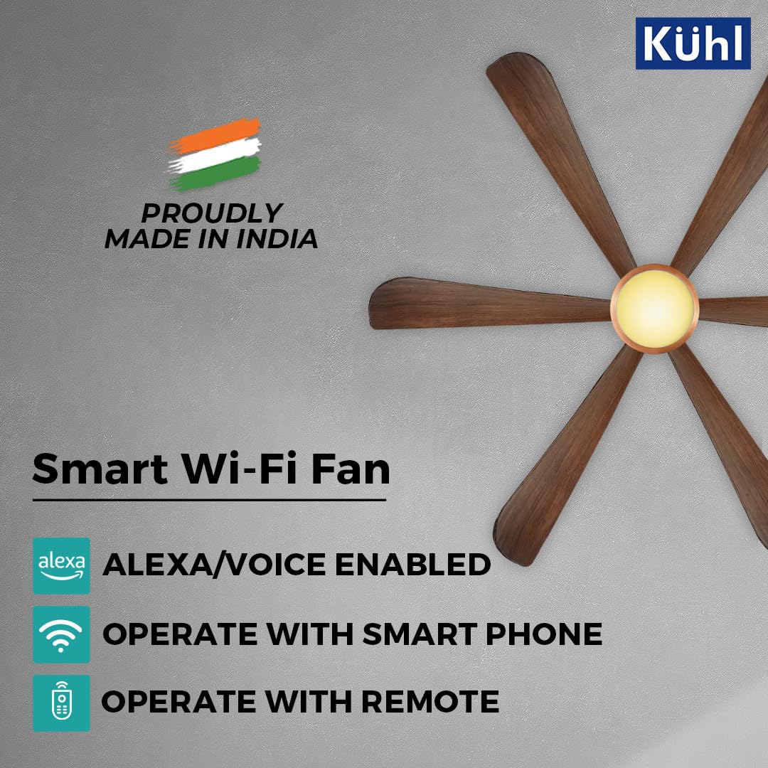 KUHL Platin D6 1200mm Stylish Power Saving BLDC Ceiling Fan with Remote | Down Light | 30W | 5 Star | High Air Flow | Low Noise | IoT – Operate via Mobile & Alexa | Reverse Mode | Copper