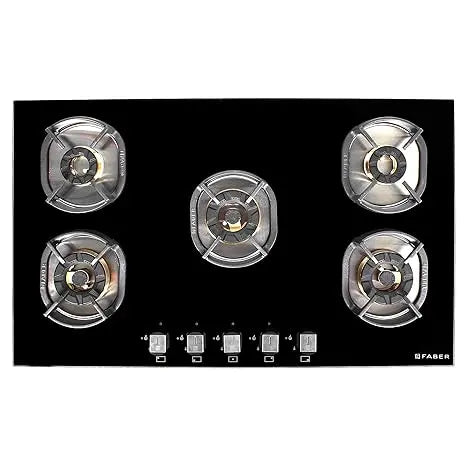Faber Mild Steel Hobtop Nexus Ht905 Crs Br Ci 5 Brass Burner Auto Electric Ignition Glass Top (Black)