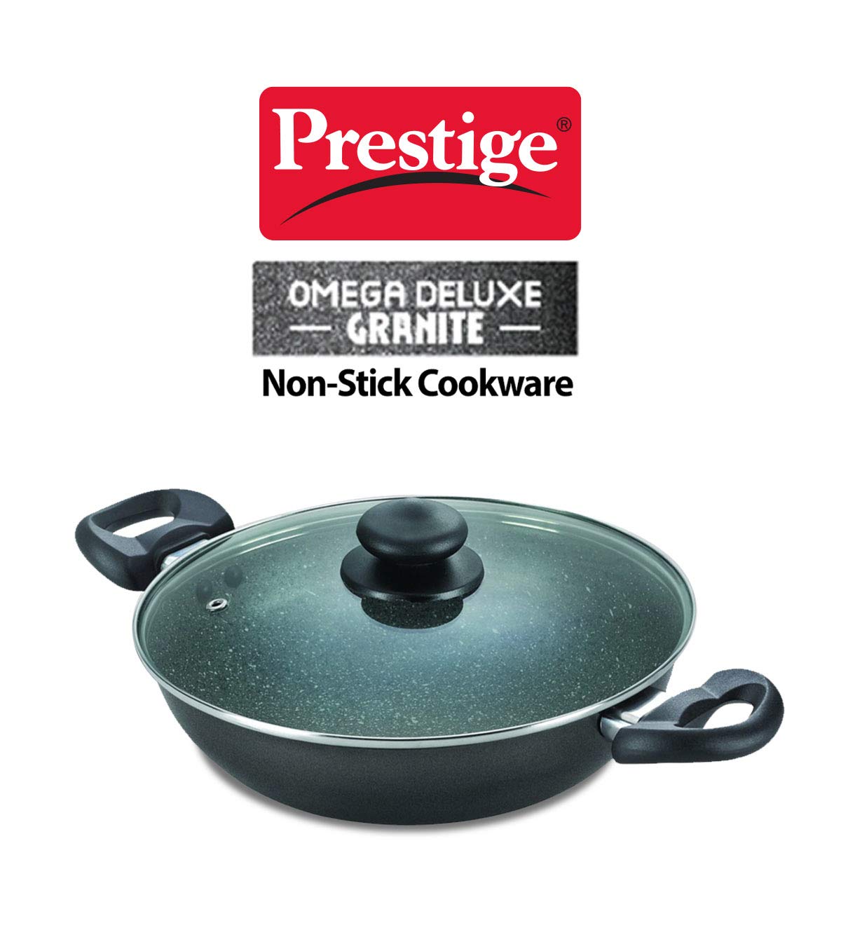 Prestige Omega Deluxe Granite Kadai, 260mm, Black