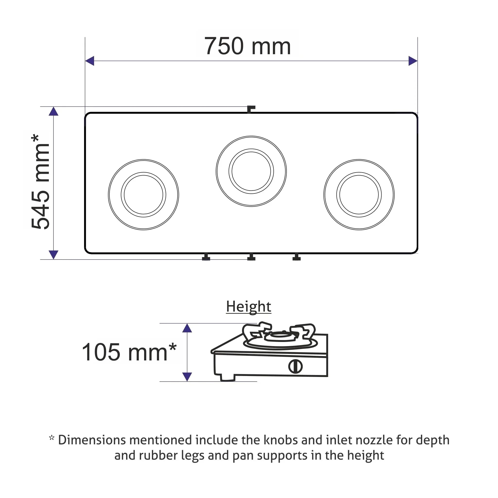 Glen 3 & 4 Burner Ultra Slim Free Standing Hob | 8 MM Toughened Glass | Black |Forged brass burners |Warranty 2 Years Standard & 5 Years Glass (4 Burner)