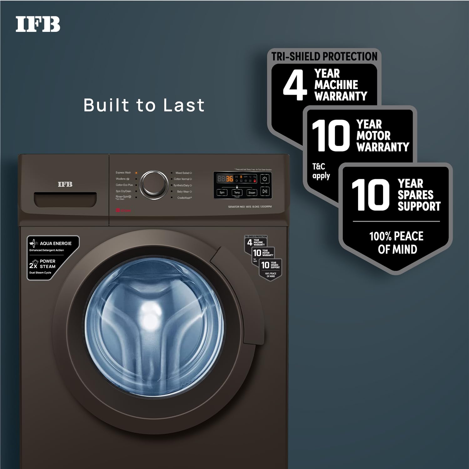 IFB 8 Kg 5 Star AI Powered Fully Automatic Front Load Washing Machine, 2X Power Steam (SENATOR NEO MXS 8012, 2023 Model, Mocha, In-built Heater, 4 years Comprehensive Warranty)