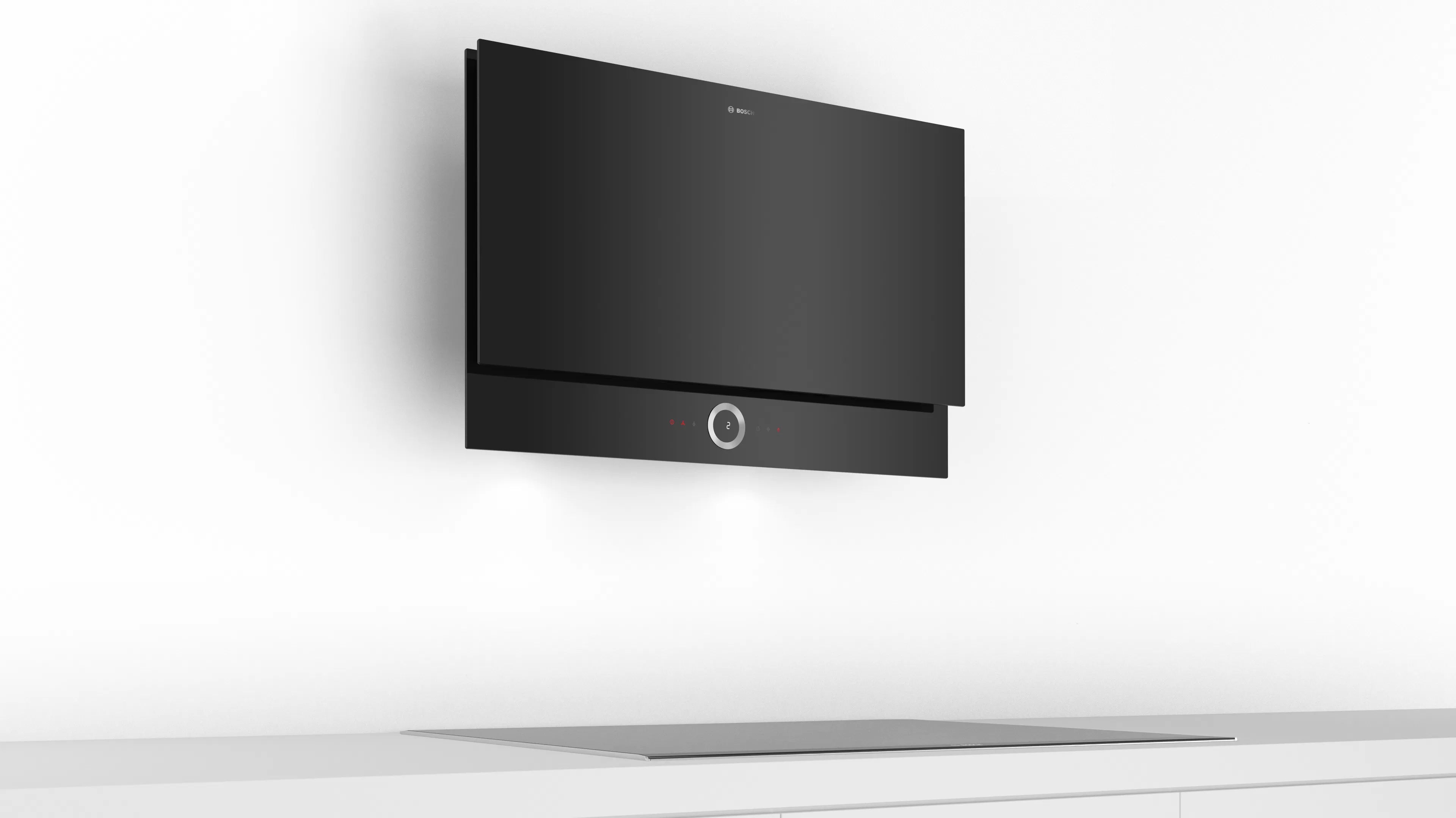 Bosch DWF97RV60I Series 8 wall-mounted cooker hood 90 cm clear glass black printed