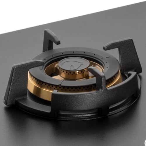 KAFF MSM 783X | Full Brass Burners | Flame Failure Device | Premium Frosted Black Glass With Decorative SS Moulded Strip | Ergonomic Designer Metal Knobs | 3 Burner (Black)