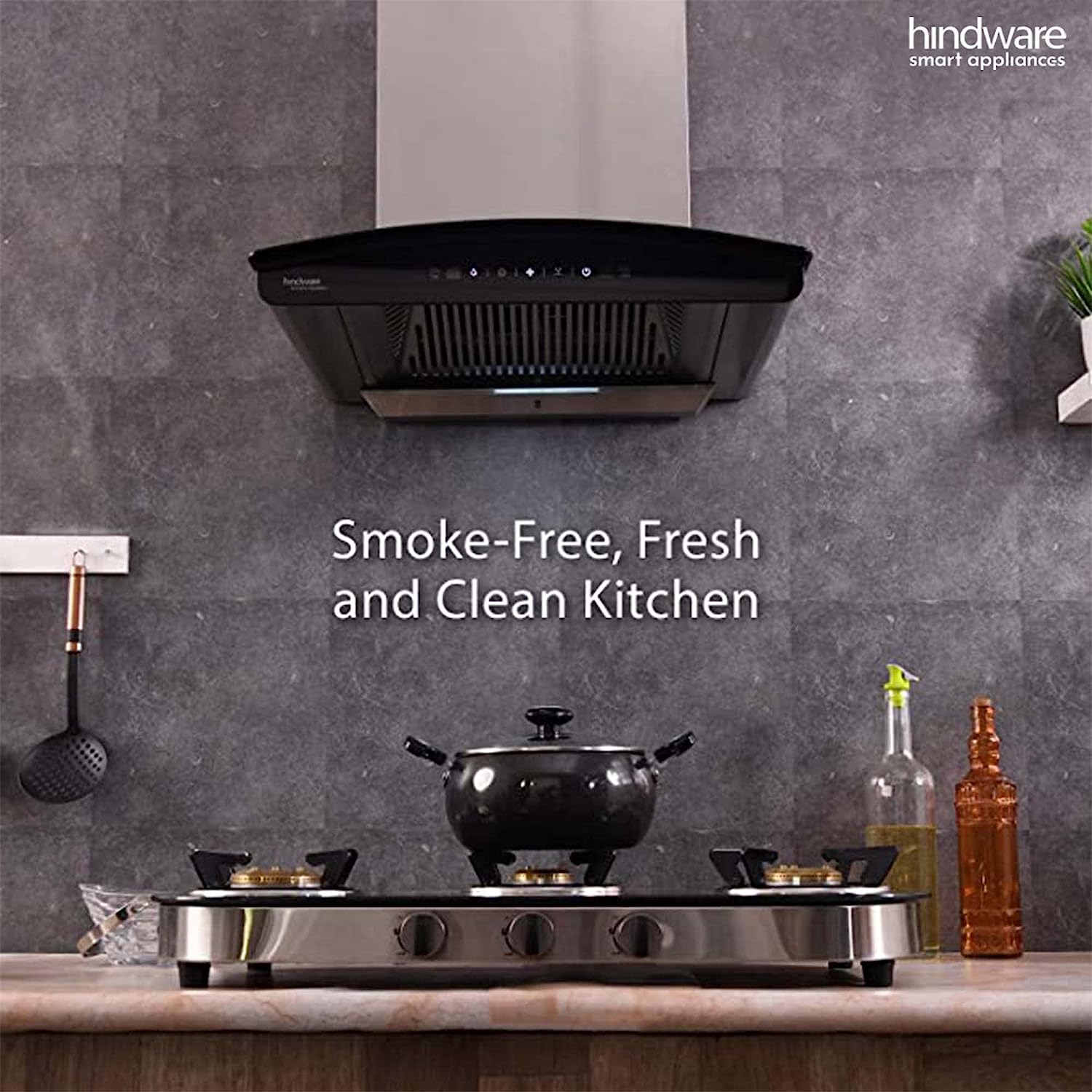 Hindware Nadia 60 cm 1200 m3/hr Filterless Auto-Clean Kitchen Chimney with MS and Touch Control (Inox, C100218)