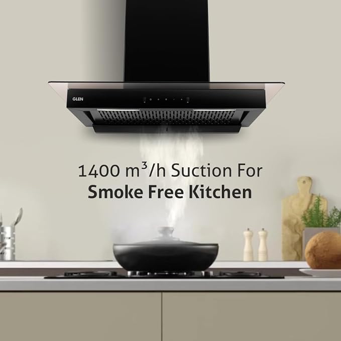 GLEN 90 cm 1400m3/hr Auto-Clean Filterless Wall Mounted Kitchen Chimney With Motion Sensor+Touch Controls (Selena XL Black)