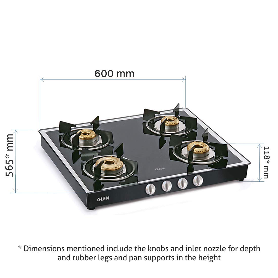 Glen 4 Burner LPG Gas Stove Mirror Finish Glass with High Flame Forged Brass Burners, Black (1042 GT FB MBL)