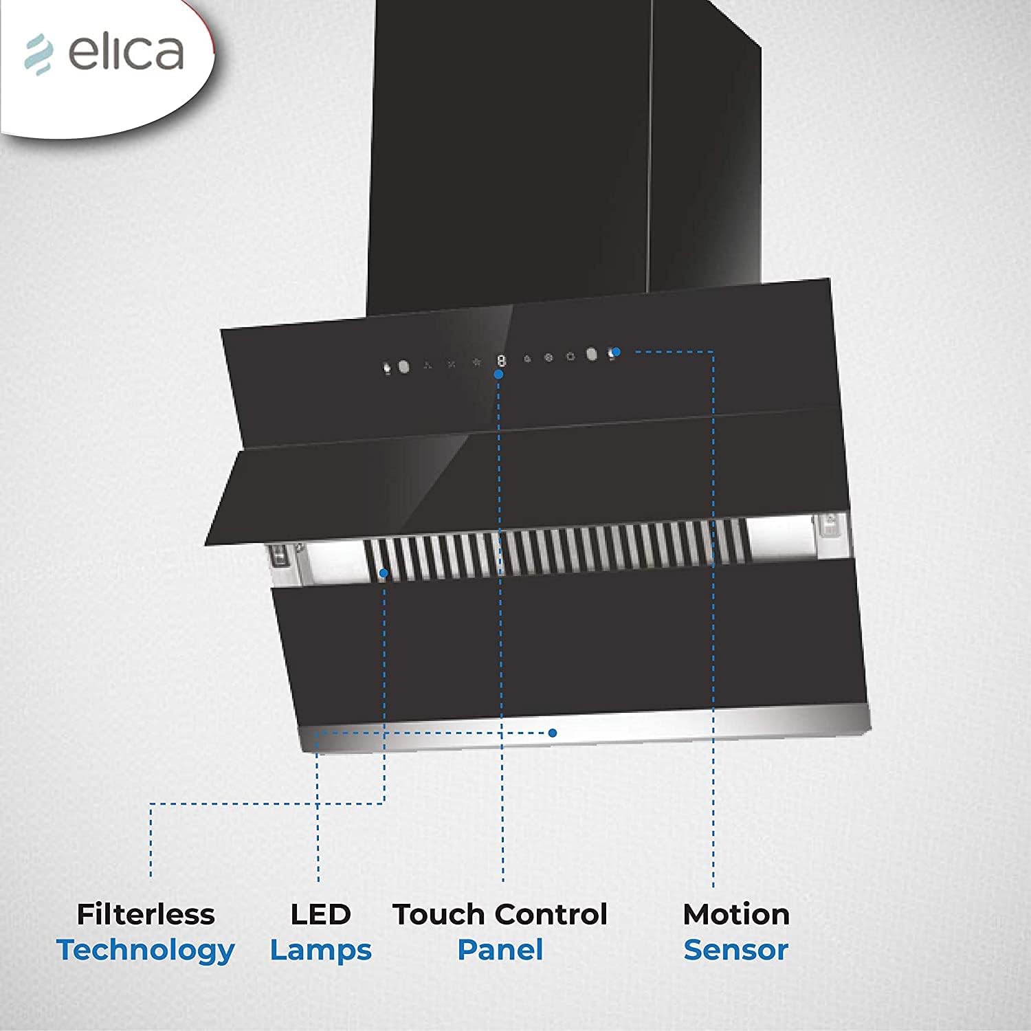 Elica 75 cm 1350 m3/hr Filterless Autoclean Angular Kitchen Chimney with 15 Years Warranty (EFL-S7512 HAC LTW VMS, Touch + Motion Sensor Control, Black)