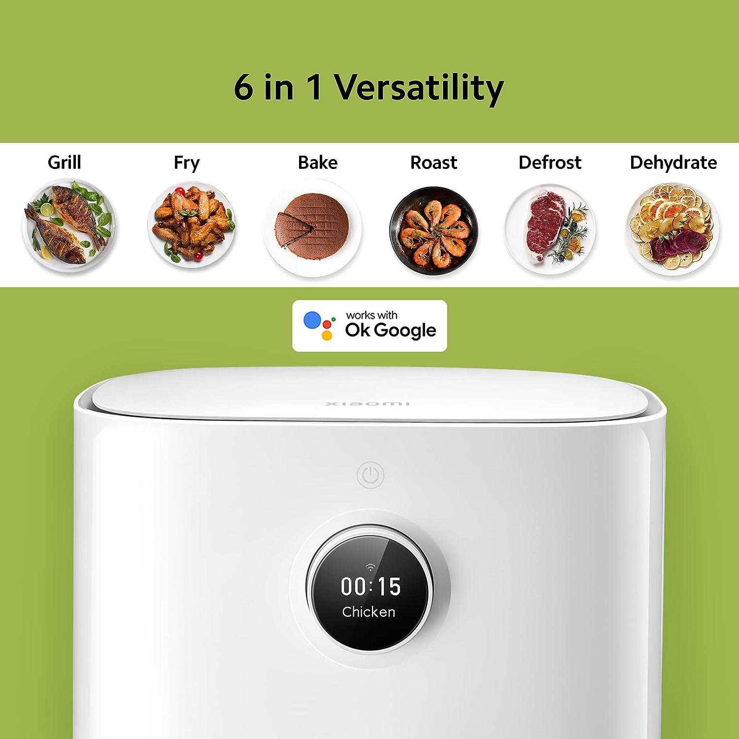 Xiaomi Smart Air Fryer for 4-5 People | 90% Less Fat l 1500W Fast Cooking | 7 Pre-set Menus | Grill, Bake, Fry, Roast, Reheat, Defrost | 40-200°C l Dual Speed Technology | Voice Control | 90+ Recipe