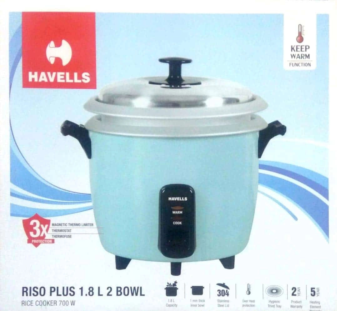 Havells Riso Plus 1.8 L 2 Bowl Rice Cooker (Sky Blue)